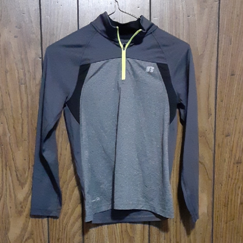 Russell Athletic Gray and Black Long Sleeve Top with Neon Accent